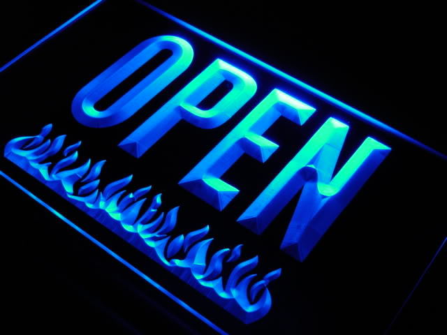 OPEN Grill Bar Beer Pub Fire Neon Light Sign